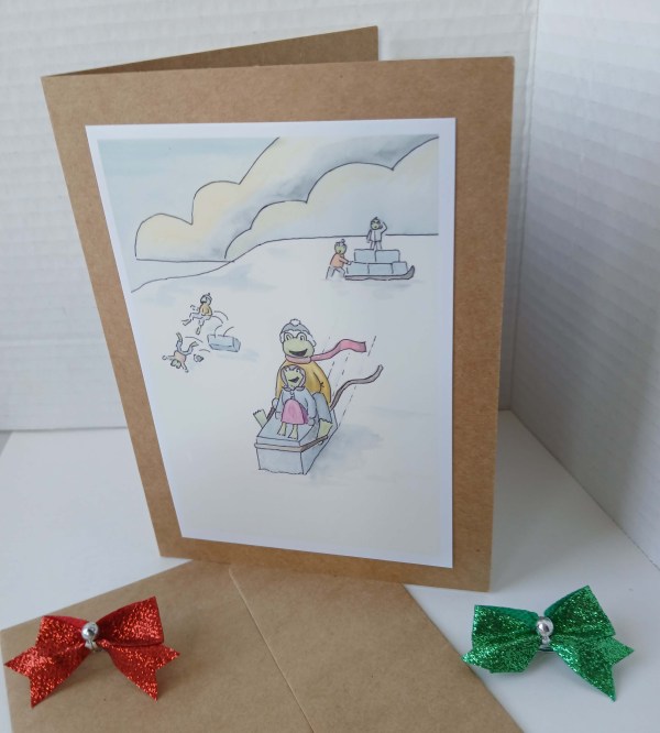 Pete Sledding Christmas Card